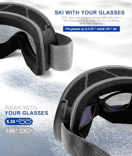 NSSIW Ski Goggles for Men Women Youth, OTG Snowboard Goggles Snow Goggles with Anti Fog and UV Protection Over Glasses 2 Pack - Thumbnail 4