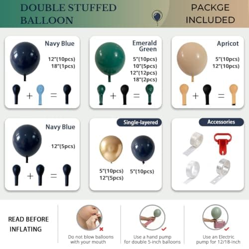 Double Stuffed Navy Blue and Dark Green Balloon Arch Garland Kit - Thumbnail 4