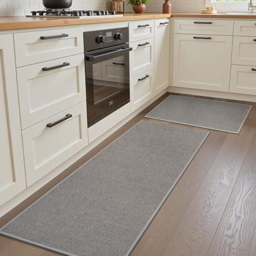 RESARE Kitchen Mats and Rugs, Non Slip Kitchen Mats for Floor, Absorbent Quick Dry Washable Kitchen Rugs in Front of Sink, Hallway, Laundry, Kitchen Rugs Sets of 2(Grey, 17"x 30"+17"x 48")
