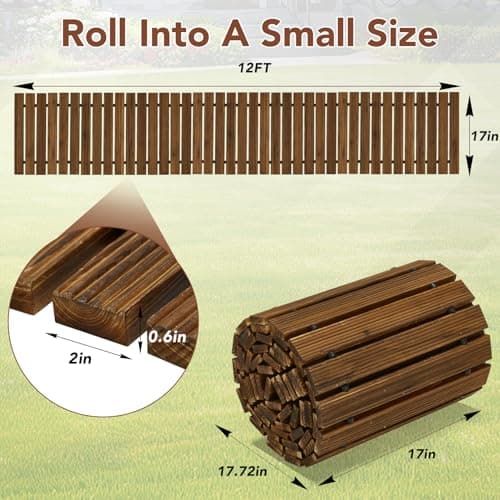 Buymoth 12FT Wooden Garden Pathway,Roll Out Decorative Straight Outdoor Walkway,Weather-Resistant & Non-Slip Patio Boardwalk for Garden,Backyard, Beach, Wedding Party Pathways(Brown, 12') - Thumbnail 2