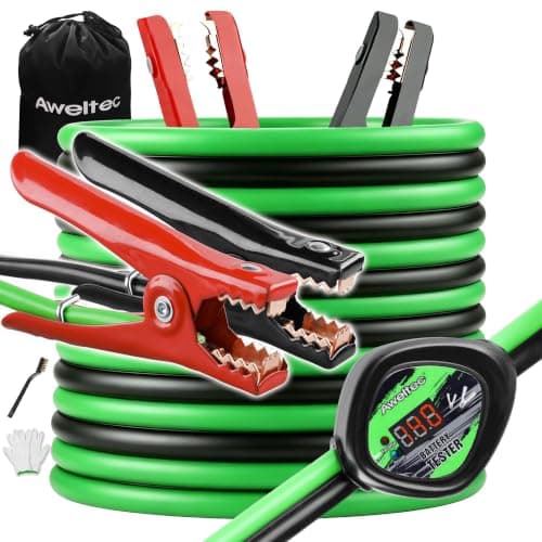 AWELTEC Heavy Duty Jumper Cables,4 Gauge 20 Feet Booster Cable with Reverse & Power Battery Tester, Smart Safety Protector Automotive Wire for Cars Trucks,Carry Bag,Safety Gloves,Iron Brush
