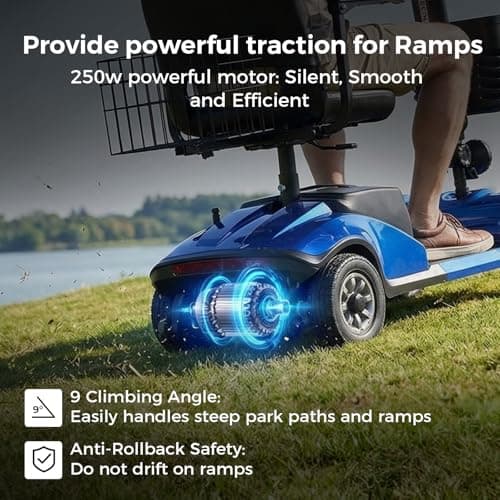 Paiseec Mobility Scooters for Seniors & Adults, Powered Mobility Scooters, 4 Wheel Foldable Mobility Scooter, All Terrain, LED Headlight & Dual Baskets, 350 lb Capacity, FDA Cleared (Blue) - Thumbnail 6
