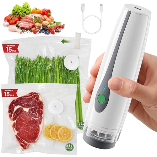 Compact Vacuum Sealer for Food, Handheld Portable Vacuum Sealer Machine for Food Storage, Powerful Seal Meal Saver, 30 Reusable Vacuum Bags, for Kitchen/Travel/Meal Prep, Gifts for Mom, Wife & Chef