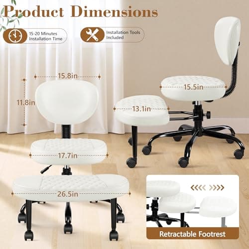 AtHope Ergonomic Cross Legged Office Chair with Wheels - Adjustable Height for Meditation, ADHD Desk & Yoga - Wide Criss Cross Design with Lumbar Support, Kneeling Chair - White - Thumbnail 2