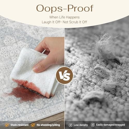 PureCozy Blue 4x6 Vintage Washable Thin Area Rug Traditional Distressed Indoor Non Slip Soft Low Pile Carpet, Easy Care for High Traffic Soft Rugs in Bedroom Office Coffee Table Dining Room - Thumbnail 5