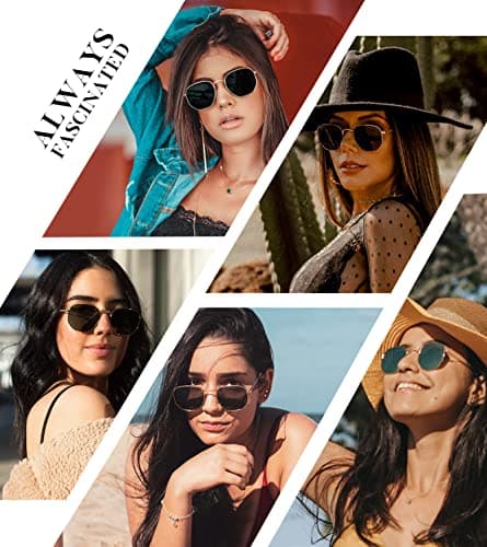 KALIYADI Hexagon Sunglasses For Women Men Polarized Square Sunglasses For Womens Sun Glasses UV Protection Metal Frame (3 Packs) - Thumbnail 2