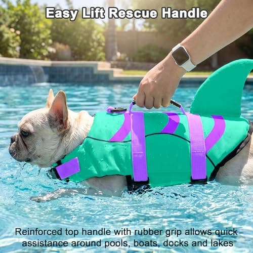 Fragralley Shark Dog Life Jacket, Easy to Put on Dog Life Vest for Swimming and Boating, Vibrant & Adjustable Dog Life Preservers for Small Medium Large Dogs, Suit to Swim, Fish, Beach, Surfing - Thumbnail 4