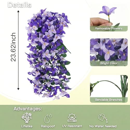 capirosa Artificial Flowers for Outdoors Fake Purple Bougainvillea Hanging Flower Decoration, 2Pcs Realistic Faux Silk Plants Long Trailing Vines, Spring Decor for Porch Patio Balcony Planter Yard - Thumbnail 4