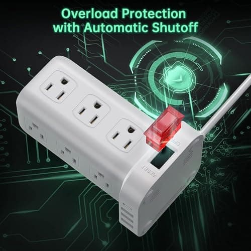 Tower Surge Protector Power Strip with USB 12 Outlets with 4 USB Ports (1 USB C), 10FT Extension Cord Multi Plug Outlet Extender Overload Protection for Home Office - Thumbnail 3