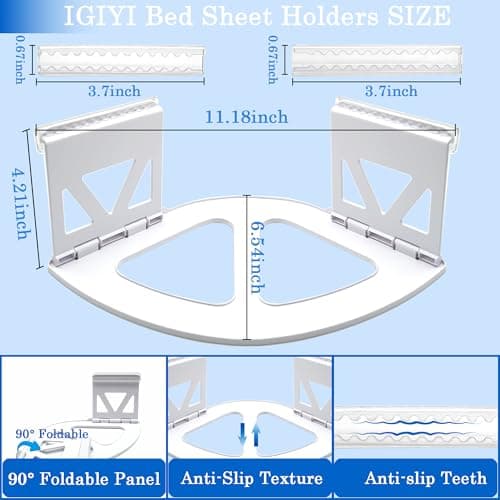 IGIYI Bed Sheet Holders for Corners, 4 Pcs Lock Fitted Sheet Holder Fastener & Bed Sheet Grippers, White Non-Slip Heavy Duty Clips to Keep Sheets Tight, Fits All Mattress Easy Installation - Thumbnail 4