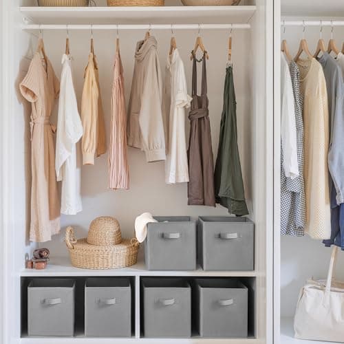 Cupic Cupid 11x11 Storage Cubes, 6 Pack Open Storage Bins with Handles, Storage Cube Organizer for Clothes and Toys, Collapsible Cube Bins for Closet, Shelves, Offices, Gray - Thumbnail 5