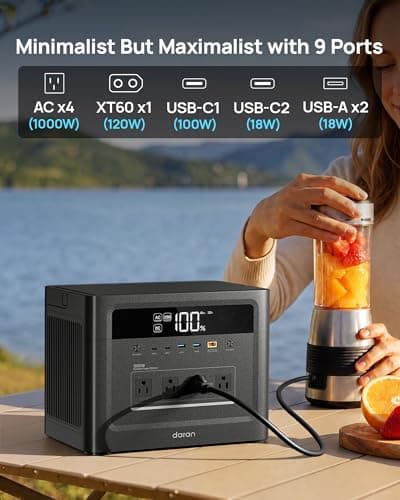 Portable Power Station 960Wh, 1000W Power Bank AC with 100W USB-C PD Output, 1 Hr Fast Charge, 110V Pure Sine Wave Solar Generator for Home Backup, Camping, Emergency, RV, Off-Grid Living (Peak 2000W) - Thumbnail 4