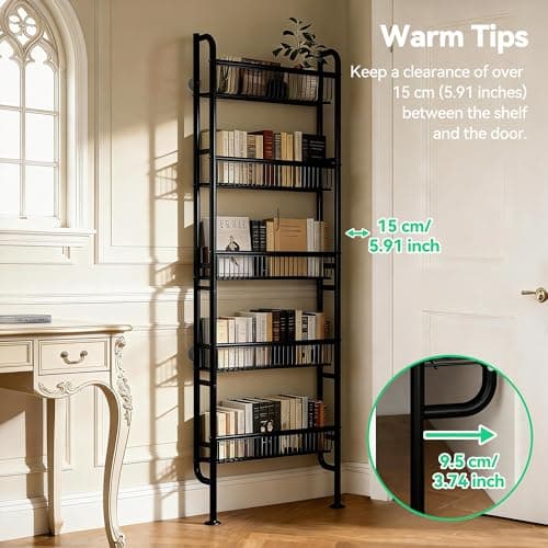 Ormeo Home Behind The Door Narrow Bookshelves Pantry Spice Rack 5-Tier Slim Metal Space-Saving Organizer for Bathroom Closet Kitchen Living Room Sturdy Room Laundry Room, Black - Thumbnail 4