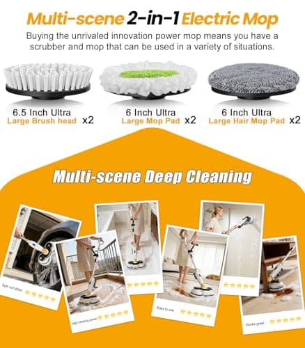 qimedo Battery Electric Mop M3, 800RPM Cordless Electric Power Scrubber & Mops for Floor Cleaning, Best Automatic Spin Mops with Smart Display,Rotating Mop with LED Light & Water Spray - Thumbnail 6