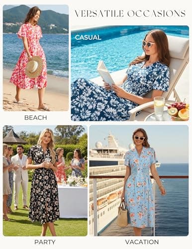 GRACE KARIN Womens Summer Maxi Floral Dress Casual 2026 Long Zipper Dresses Boho Flowy Beach Vacation Sundress with Pockets Black Floral M - Thumbnail 2