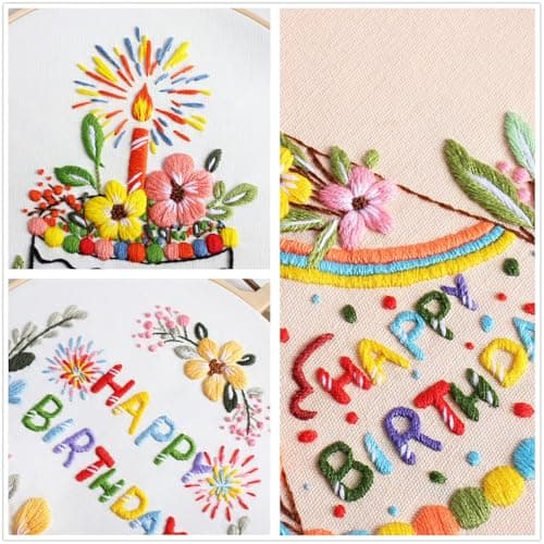 Mozzyyee 3 Sets Embroidery Starter Kit for Beginners Adults Include 3 Embroidery Clothes with Instructions Hoops Floss Thread Fabric Needles (Birthday) - Thumbnail 6
