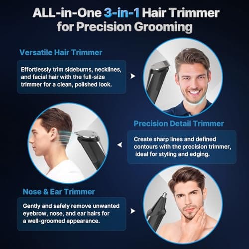 Valano Beard Trimmer Hair Clippers for Men All-in-One Self-Sharpening Electric Men's Cordless Rechargeable Mustache Grooming Kit Gift for Ear Nose Body Public - Thumbnail 4