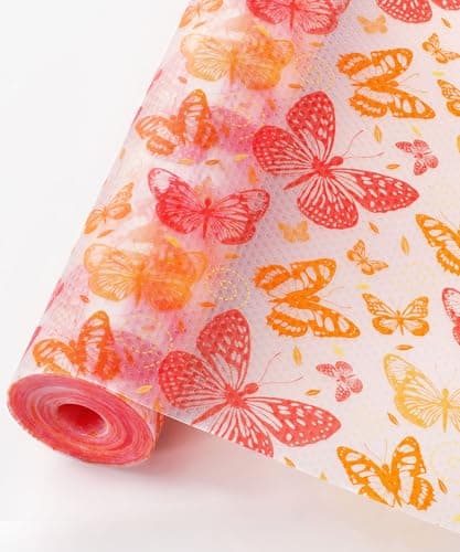 Cooyes Drawer & Shelf Liner for Kitchen Cabinets Non-Adhesive Waterproof Oilproof Reusable Washable Shelf Paper for Refrigerator, Cupboard, Dresser, Easy to Cut (Red Butterfly, 17.7" W x 78.7" L) - Image 1