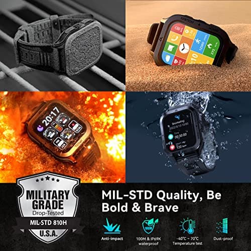 AMAZTIM Smart Watch, 60 Days Extra-Long Battery, 50M Waterproof, Rugged Military Bluetooth Call(Answer/Dial Calls), 1.85" Ultra Large HD Display, AI Voice Assistant, Compatible for Android and iOS - Thumbnail 2