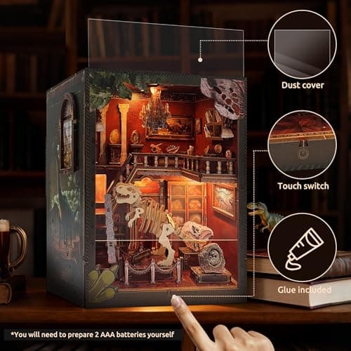 Soothee DIY Book Nook Kit with LED Lights (Dinosaur Museum) - 3D Puzzles for Adults & Teens, Miniatures and Model Building Kits for Bookshelf Decor, Relaxing Craft & Unique Gift for Craft Lovers - Thumbnail 6