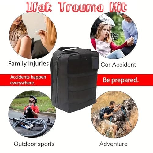 Tactical Emergency First Aid Kit: MOLLE Admin Pouch IFAK with Vented Chest Seal,6" Israeli Bandage, Splint, Thermal Blanket & Gloves - Camp Travel Car Medic Kit - Thumbnail 2