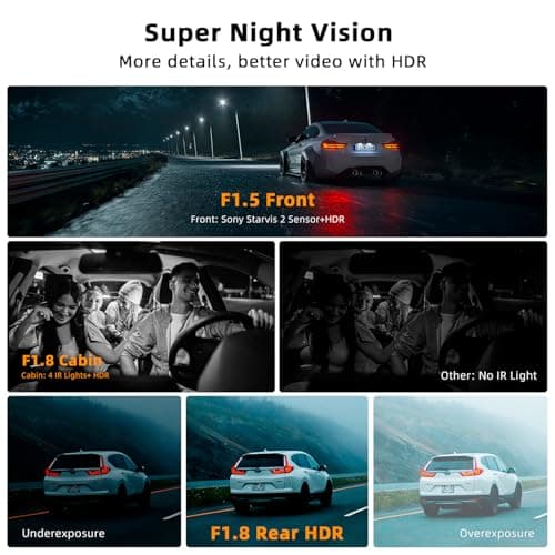 Real 4K 3 Channel Dash Cam Front and Rear Inside, STARVIS 2 HDR Sensor, 5.8GHz Wi-Fi GPS G-Sensor, 4K+1080P+1080P Dash Cam, 64GB Card Included, IR Night Vision, 3.3" IPS Screen, 24Hr Parking Monitor - Thumbnail 6
