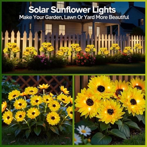 Solar Sunflower Lights Outdoor Waterproof - 3 Pack with 18 Bright Solar Sunflower Lights, IP65 Waterproof Light for Outdoor Flower Bed, Yard, Pathway, Patio Decor - for Mom, Women, Grandma - Thumbnail 2