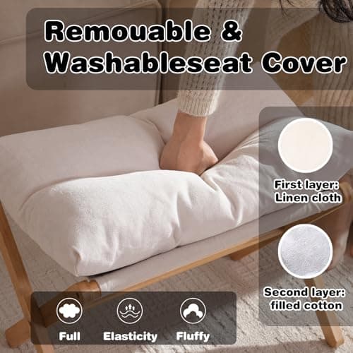 Baveke Ottoman Foot Rest- Bamboo Foldable Stool, Foot Stools Small Ottman with Upholstered & X Legs, Folding Stool for Makeup, Bedroom and Living Room (Large Beige) - Thumbnail 4