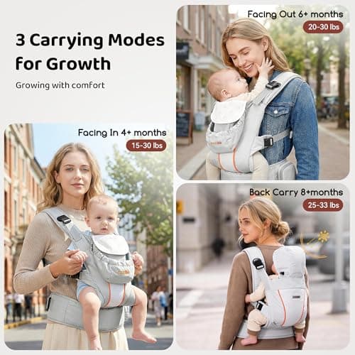 CoziBB Baby Carrier, 3-in-1 Cozy Baby Wraps Carrier with Air Cushion Waist Belt, Adjustable & Ergonomic Baby Carrier Newborn to Toddler for 7.7-33lbs, Toddler Carrier with Lock Belt, Storage Pocket - Thumbnail 3