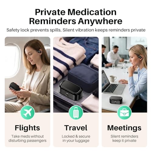 1Mii Smart Pill Dispenser with Alarm, Electronic Pill Organizer with 5 Daily Reminders, App & Vibration Alerts, Travel Pill Box for Vitamins & Medication + Open-Ear Bluetooth Headphones - Thumbnail 4