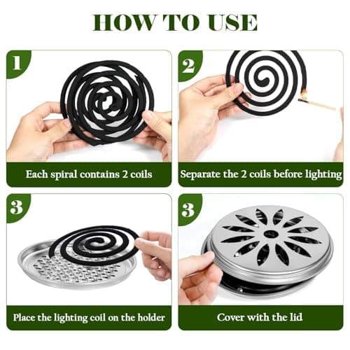FIRIK Citronella Coils Outdoor, 20 PCS Citronella Incense Coil with 2 Incense Burner and 2 Coil Holders, Natural Lemongrass Coils for Patio Camping Farms Courtyards Backyard Garden BBQ Indoor, Black - Thumbnail 4