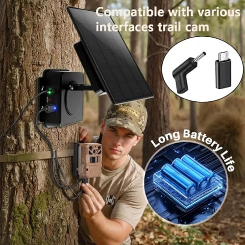 Solar Panel for Ring Camera - 5W Solar Charger with Power Pack Compatible with Most Blink Reolink Cameras Doorbell IP65 Waterproof, 10FT Cable with USB-C to Ring Barrel Plug Micro USB Adapter - Thumbnail 4