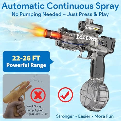 Electric Water Gun for Kids & Adults – Automatic Squirt Gun Toy with 26FT Long Rang, 360ml Large Capacity, Rechargeable Battery Blaster Toy for Summer Outdoor Pool & Beach Water Toy, Black - Thumbnail 2