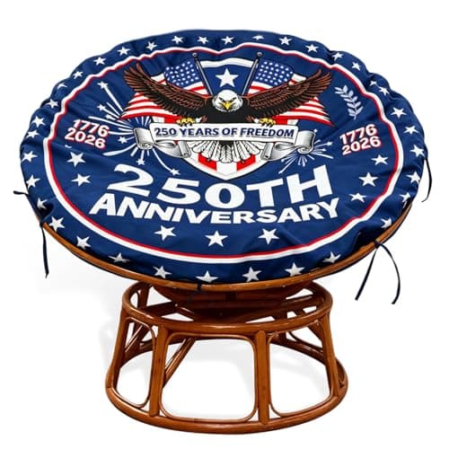 Thankyall 250th Anniversary Papasan Cushion Cover, Patriotic Stars Stripes Outdoor Water Resistant Round Chair Cushion Pad for Egg Chair Rattan Wicker, Fits 45-48 Inch Cushion (Navy Blue, 50 Inch) - Image 1