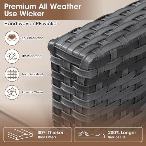 Domvaranique 3 Piece Patio Furniture Set, Grey Wicker Outdoor Conversation Set with 2 Wicker Chairs and Side Table, 6-Inch Thick Cushions, High Back Seating, Beige Olefin Covers for Porch, Deck - Thumbnail 5