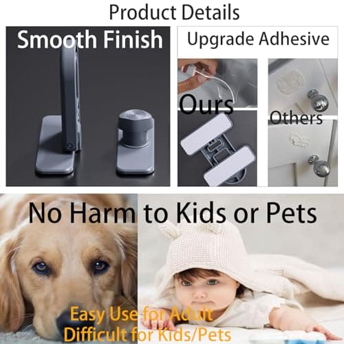 Bstsilver Refrigerator Lock 90 Degree Childproof for Cabinet Door Corner Drawer Freezer RV Oven Cupboard Closet, Fridge Latches Petproof Baby Proofing for Toddler Cat, Upgraded Adhesive (gray) - Thumbnail 6
