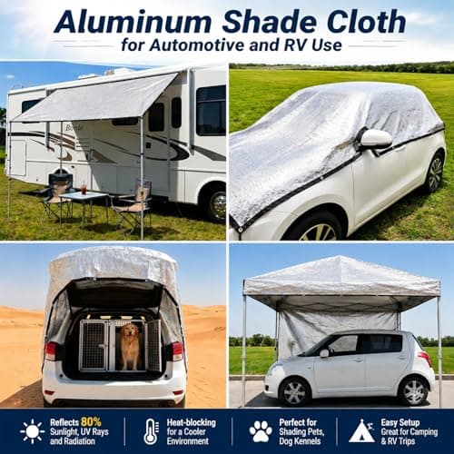 XiHaKey 10x25 FT 80% Aluminet Shade Cloth, Reflective Sun Shade Fabric with Grommets & Ball Bungees, UV Resistant Mesh Tarp Heat Blocker for Greenhouse, Carport, Dog Kennel, Patio, Camping - Thumbnail 4
