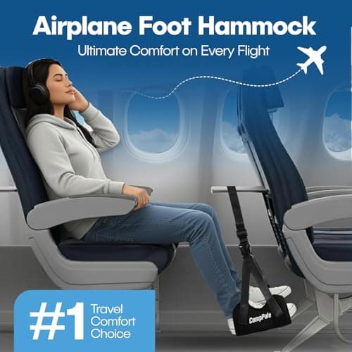 2 Pack Airplane Foot Hammock, No-Collapse Foot Hammock for Plane Travel, Thickened Bamboo Airplane Foot Rest, Adjustable Footrest for Office, Long Flight - Thumbnail 2