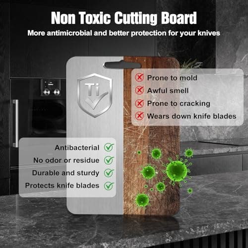 Titanium Cutting Board for Kitchen - 100% Pure Titanium Cutting Boards Non Toxic - 2025 New Upgrade Double Sided Metal Chopping Boards for Meat, Vegetables, Fruits, Dishwasher Safe (12" x 9", 1-Pack) - Thumbnail 3
