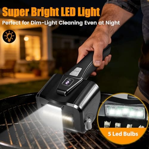 Electric Grill Brush for Outdoor Grill,Electric Grill Cleaner with 800 RPM Motor,Stainless Steel No Shedding Bristle Head,Cordless & Type-C Rechargeable,4000mAh BBQ Grill Brush with LED Light - Thumbnail 6