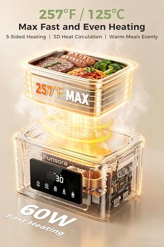 Funsora Cordless Heated Lunch Box 6.3Cups Electric Lunch Box 24000mAh Rechargeable Battery Fast 5-Sided Heating Self Heating Food Warmer Smart Timer Lunch Box for Work Travel Truck - Thumbnail 5
