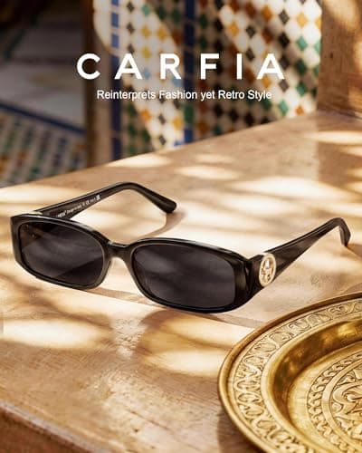 CARFIA Chic Sunglasses Womens Trendy UV400 Protection, Retro Tortoiseshell Acetate,Rectangle Anti-Reflective Lenses Shades - Thumbnail 5