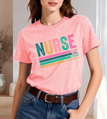 Nurse Shirt Women Nurseing School T Shirt-Vintage Nurse Short Sleeve Medical Tee Tops Inspirational Shirt A-Pink - Thumbnail 3