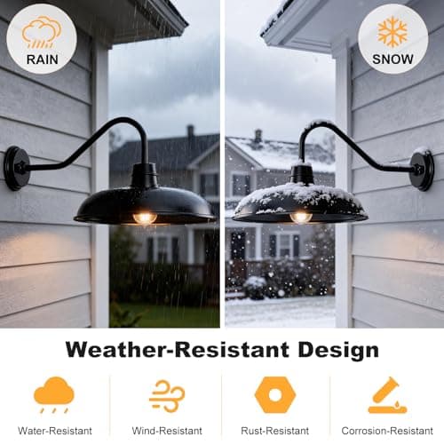 FILIYANO Outdoor Gooseneck Barn Light Fixture, 12 Inch 2-Pack Farmhouse Lights for House, Industrial Black Waterproof Lantern with E26 Base for Front Door Patio Porch - Thumbnail 6