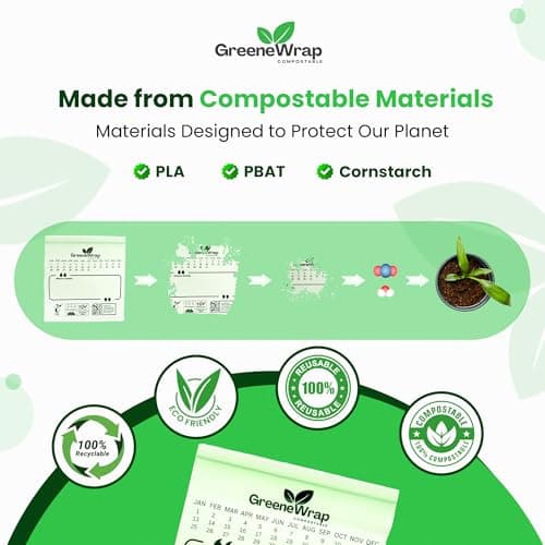 GreeneWrap Compostable Gallon Size Zip Bags 25 Count Extra Thick 2 mil Resealable, Leak-Proof, Freezer Safe Disposable Food Storage Bags, BPI and OK Compost Home Certified, ASTM D6400 - Thumbnail 6