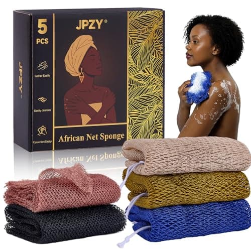 African Net Sponge 5-piece exfoliating Scrub is Suitable for All Skin Types,Bath Sponge for the face and Body, Durable and Gently Exfoliation - Image 1