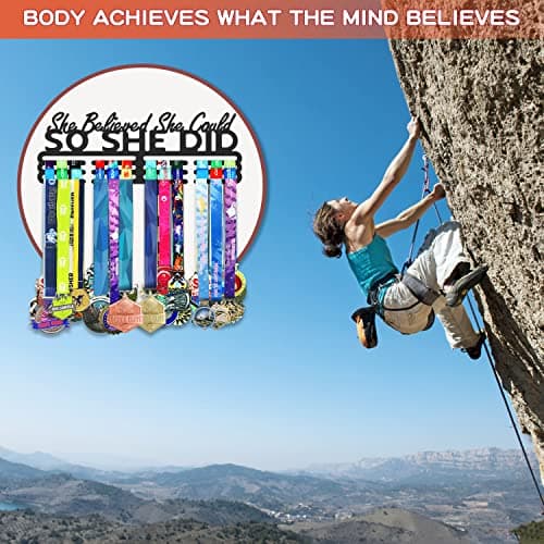 Medal Holder Display Hanger Rack Storage Steel Wall Mounted Fame Black Metal Sports Marathon Running Soccer Gymnastics Large-Capacity Over 60 Medals Sturdy Wall Decor Motivational Slogan Race Medals - Thumbnail 5