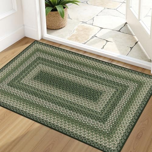 Ileading Faux Braided Indoor Door Mat 2'x3' Washable Farmhouse, No-Shed Non-Slip Woven Carpet, Pet Friendly Stain Resistant Jute Style Rug for Entryway Kitchen Laundry Room - Image 1