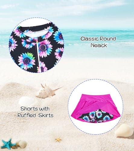Girls' Swimwear Size 11-12 Black Rash Guard for Teens Purple Swimsuit 2 Pieces Sunflower Rashguard 11/12 Tankini for Big Girl Bathing Suits Swimming Skirt with Shorts Half Zipper Cover Ups Bikini - Thumbnail 4