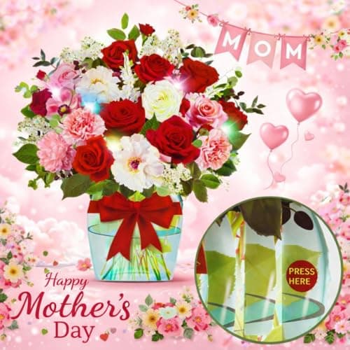 APOTODITO Rose Card with Music and Light, Mothers Day Card with Roses, Flower Bouquet 3D Gift Card, Mothers Day Gifts for Women Mom Wife(Rose) - Thumbnail 2